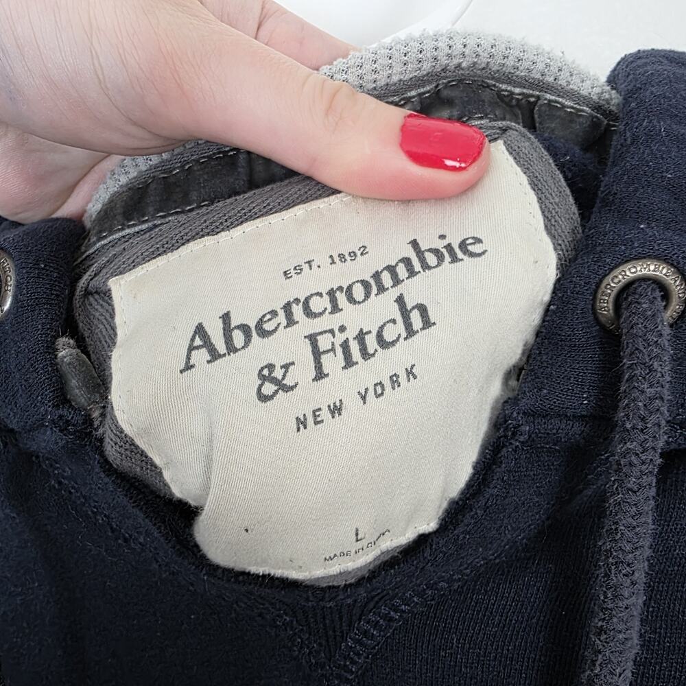 Abercrombie & Fitch Navy White Y2K 2000s Lounge School Hoodie Pullover Size L - Picture 4 of 8